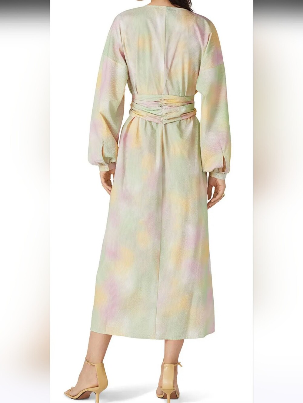 JUST Female Pastel Tie-Waist Midi Dress - Multi Pastel Colors Size M - Picture 2 of 16